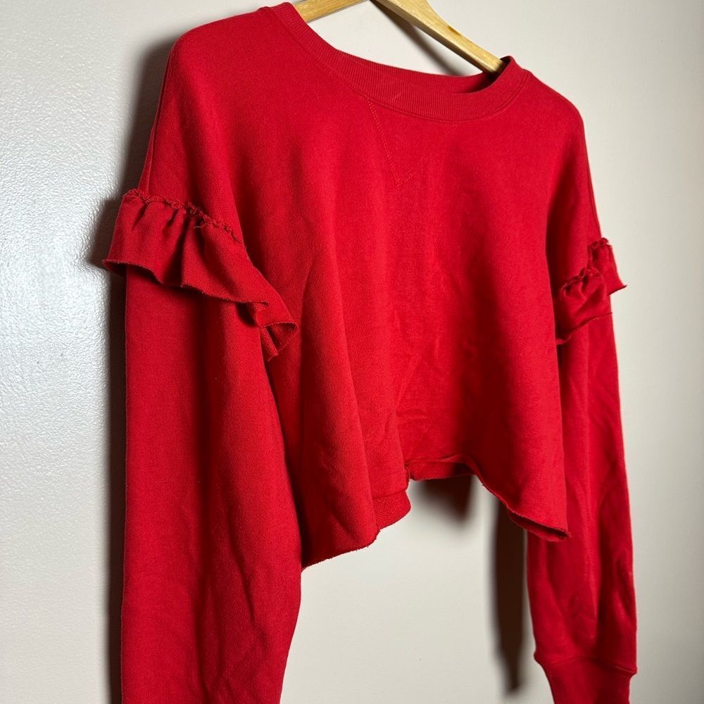 CLEARANCE! Red Boutique Ruffle Shoulder Crop Sweatshirt Size M NWT - Picture 3 of 5